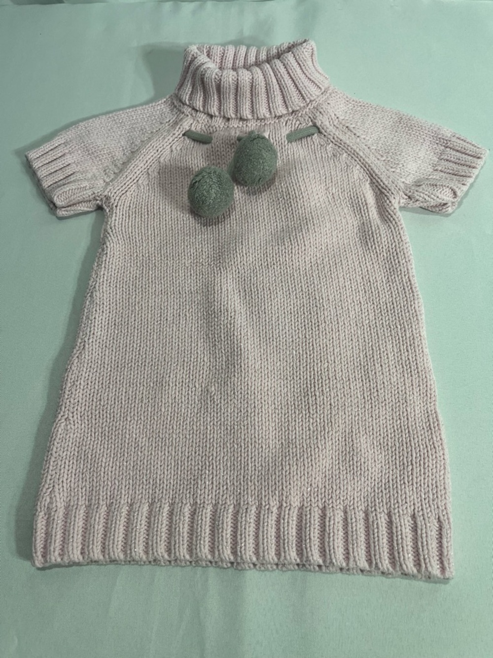 Toddler Girls 3T Cozy Turtleneck Pom-Pom Knit Dress Light Pink Silver Sparkle